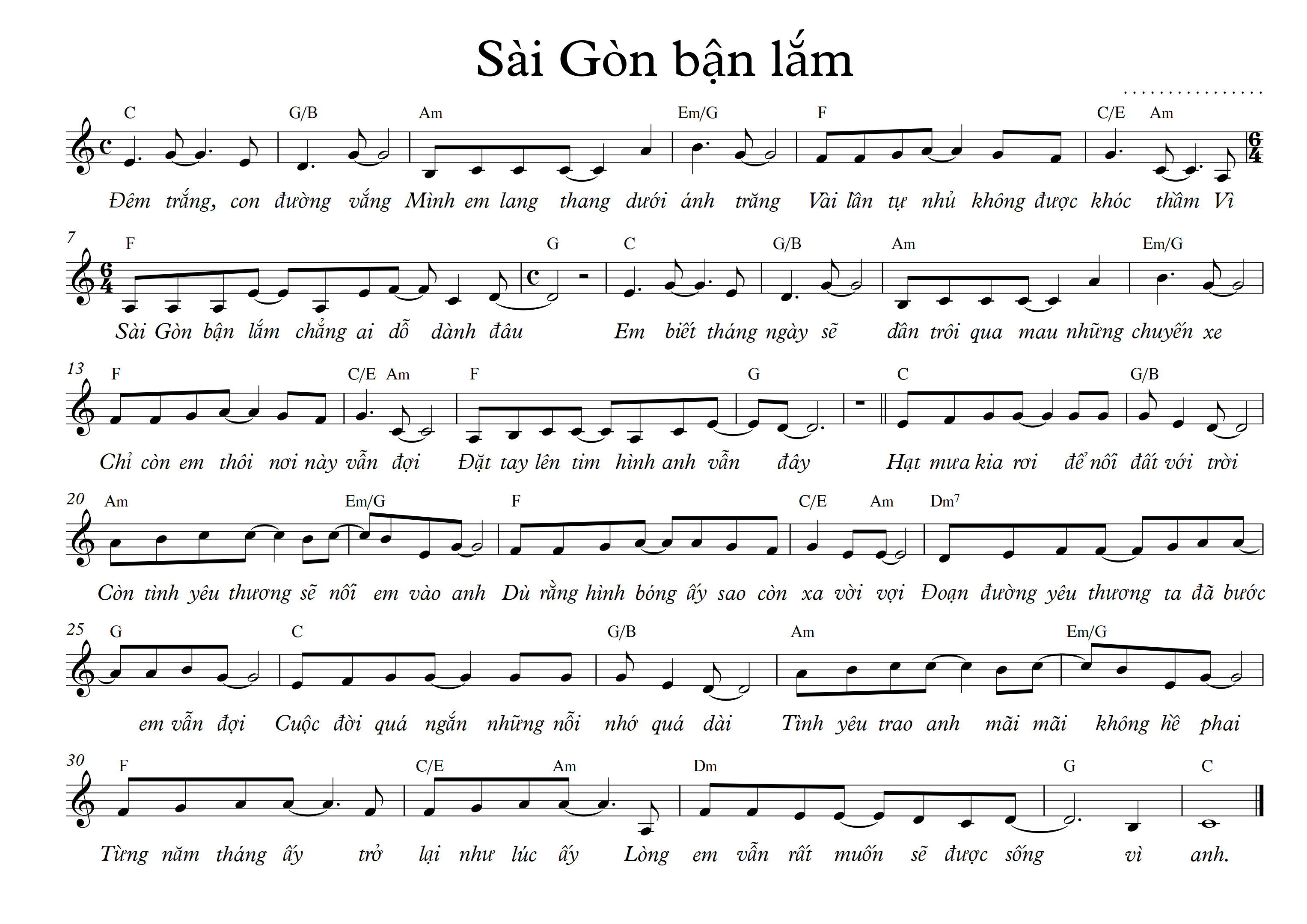 Sheet nhạc bài hát Sài Gòn bận lăm